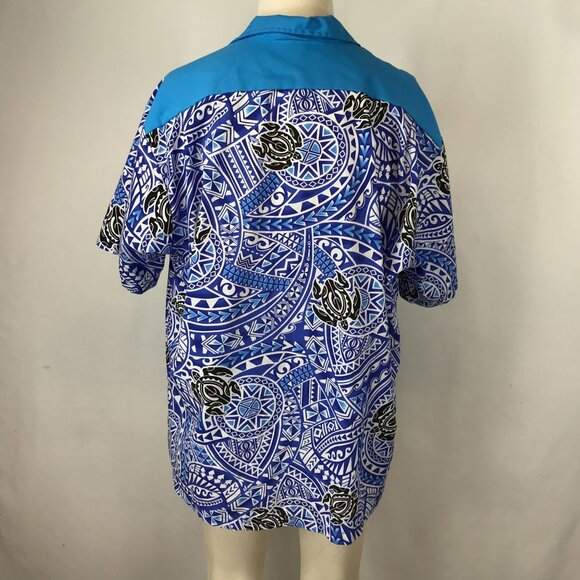 VINTAGE HAWAIIAN SHIRT BLUE SHORT SLEEVE BUTTON UP ~ MENS XL TURTLE - Picture 4 of 5